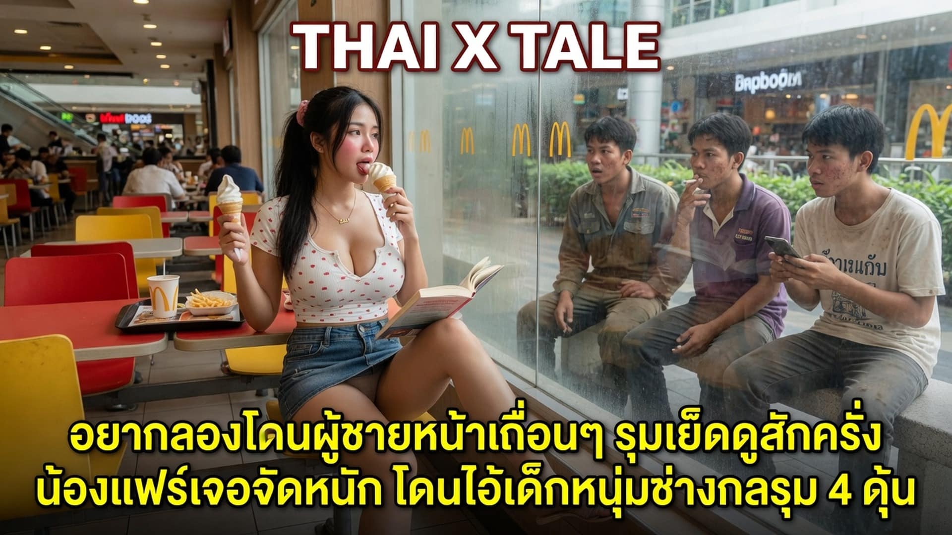 เรื่องเสียว อยากลองโดนผู้ชายหน้าเถื่อนๆ รุมเย็ดดูสักครั้ง ”น้องแฟร์เจอจัดหนัก โดนไอ้เด็กหนุ่มช่างกลรุม 4 ดุ้น” | ThaiXTale
