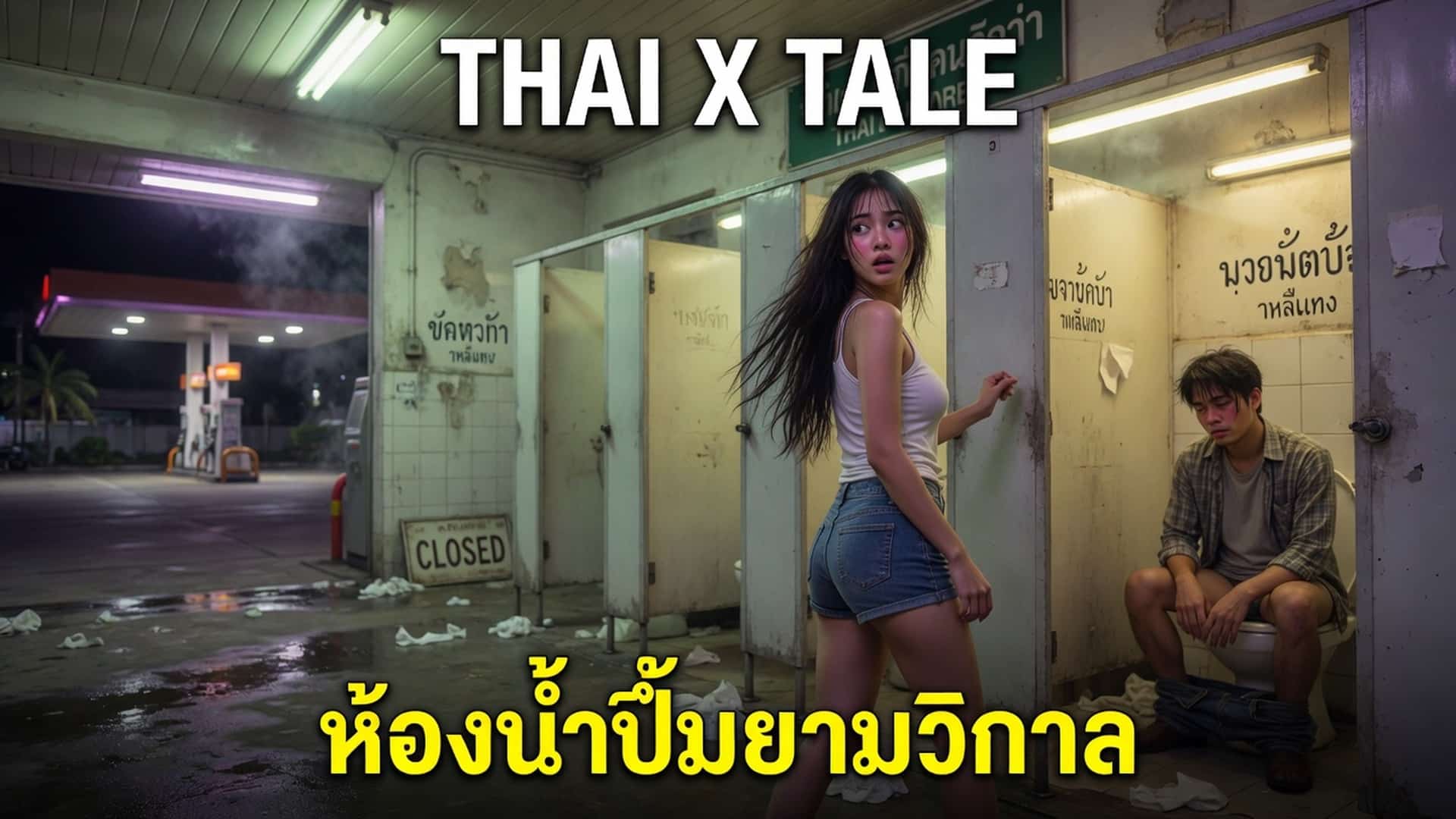 เรื่องเสียว ห้องน้ำปั๊มยามวิกาล กับหนุ่มชอบโชว์ควย เลยเข้าไปช่วยจนแตกใน | ThaiXTale