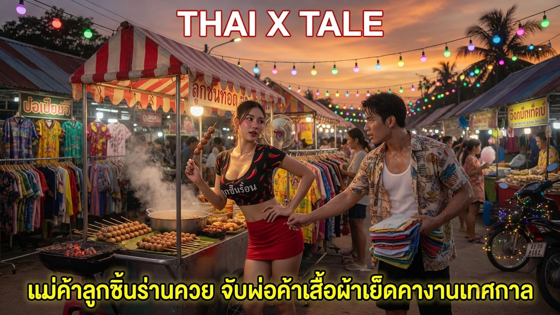 เรื่องเสียว แม่ค้าลูกชิ้นร่านควย จับพ่อค้าเสื้อผ้าเย็ดคางานเทศกาล | ThaiXTale