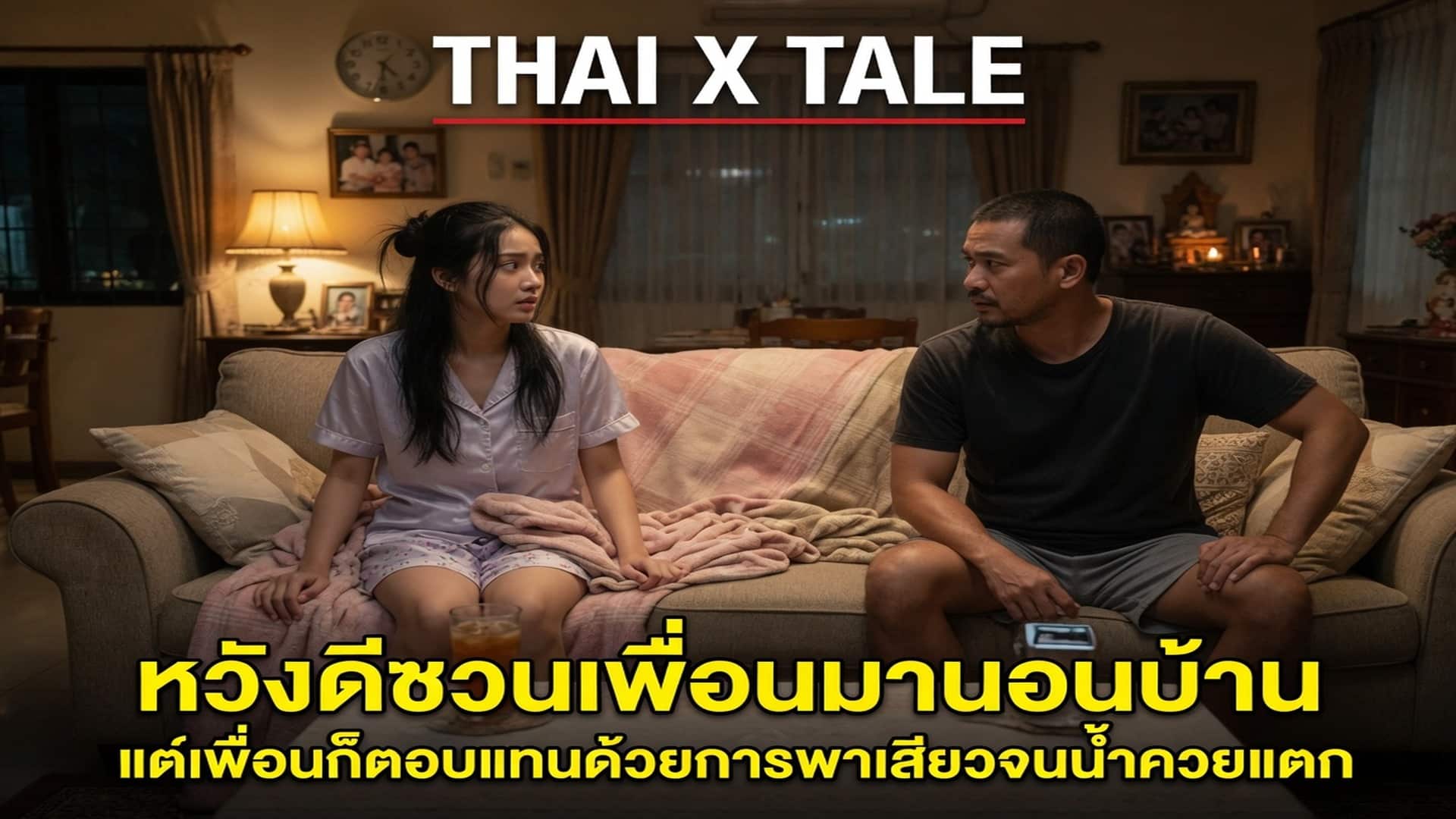 เรื่องเสียว หวังดีชวนเพื่อนมานอนบ้าน แต่เพื่อนก็ตอบแทนด้วยการพาเสียวจนน้ำควยแตก | ThaiXTale