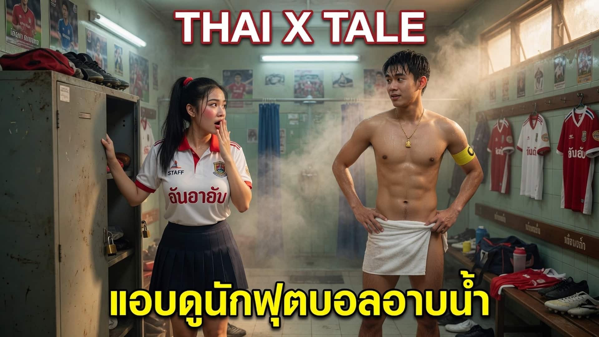 เรื่องเสียว แอบดูนักฟุตบอลอาบน้ำคนเดียว แต่โดนจับได้ ผู้ช่วยผู้จัดการทีมเลยต้องไถ่โทษด้วยการโดนจับเย็ด | ThaiXTale