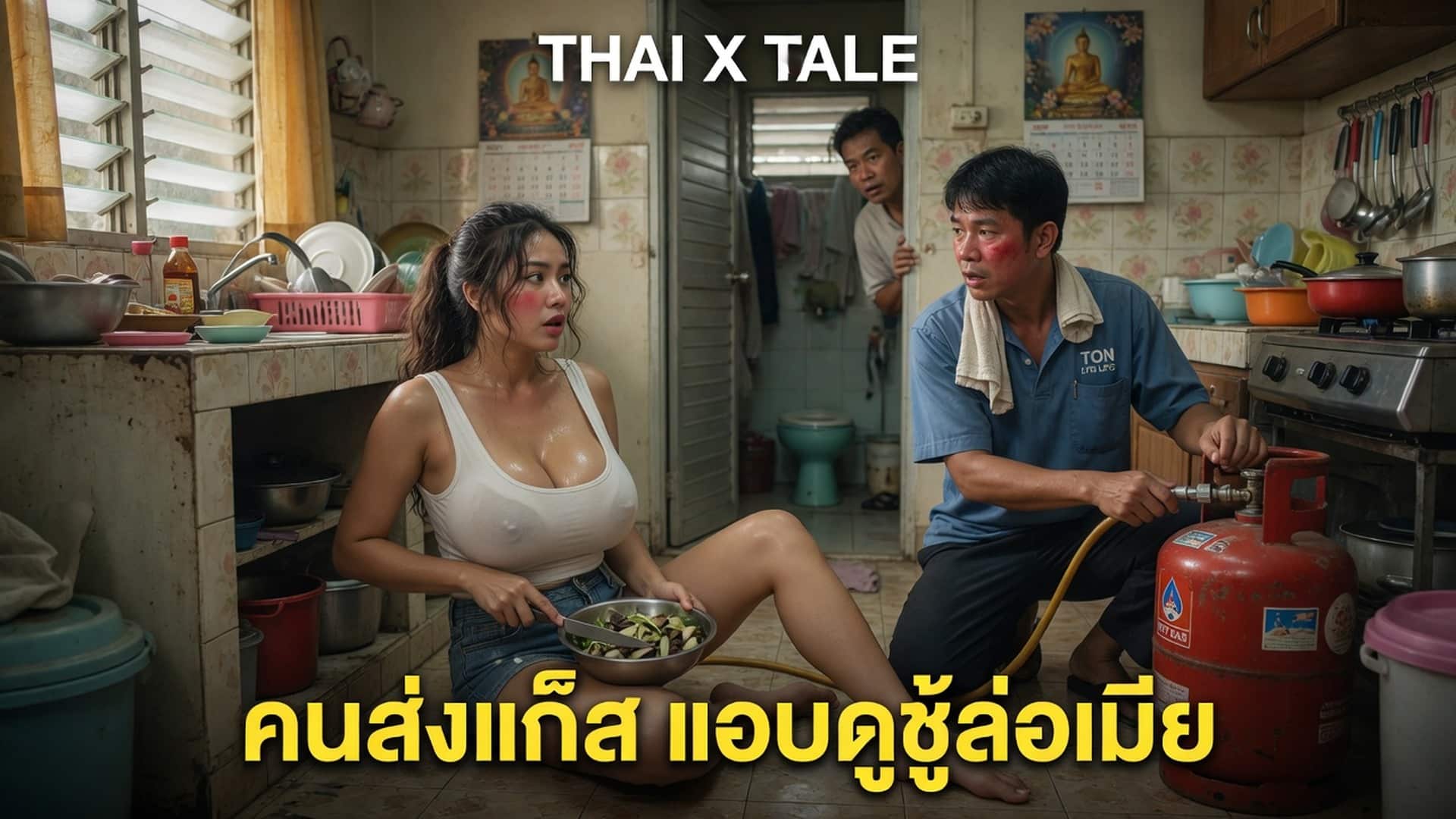 เรื่องเสียว คนส่งแก๊ซ แอบดูชู้ล่อเมีย | ThaiXTale