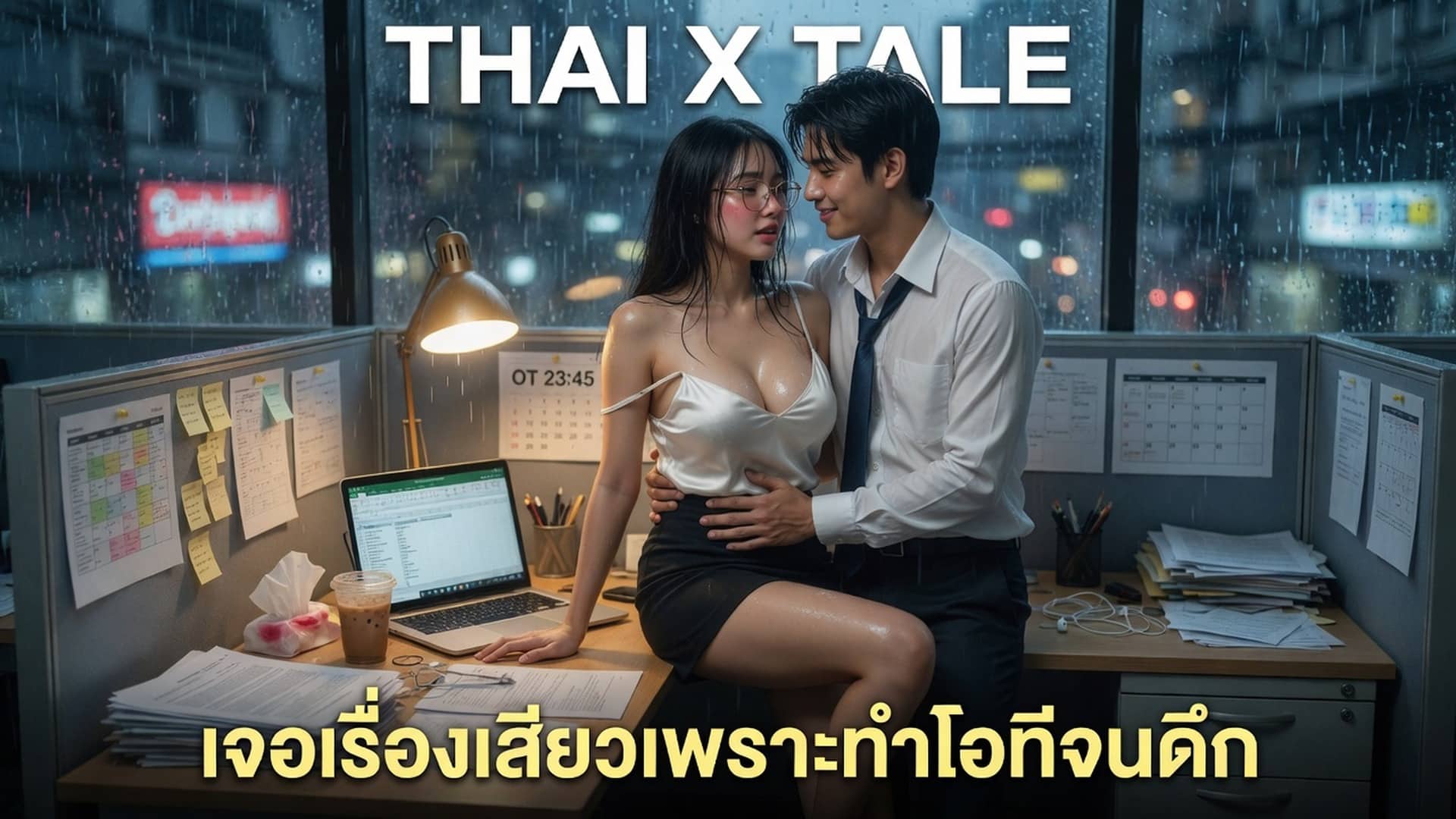 เรื่องเสียว เจอเรื่องเสียวเพราะทำโอทีจนดึกจนได้เย็ดสาวในดวงใจทำให้หีเธอระบมคาโต๊ะทำงาน | ThaiXTale