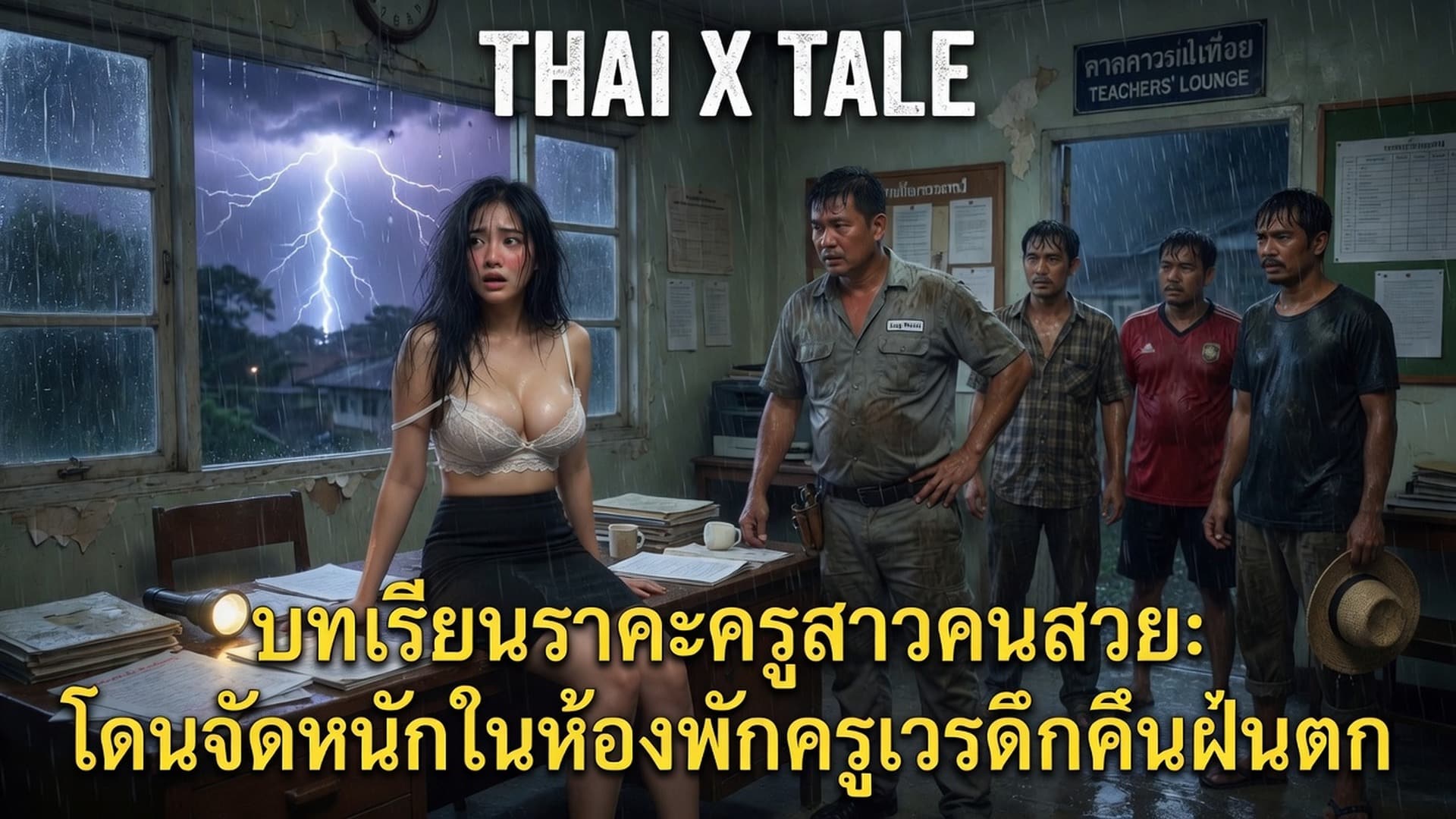 เรื่องเสียว บทเรียนราคะครูสาวคนสวย: โดนจัดหนักในห้องพักครูเวรดึกคืนฝนตก | ThaiXTale