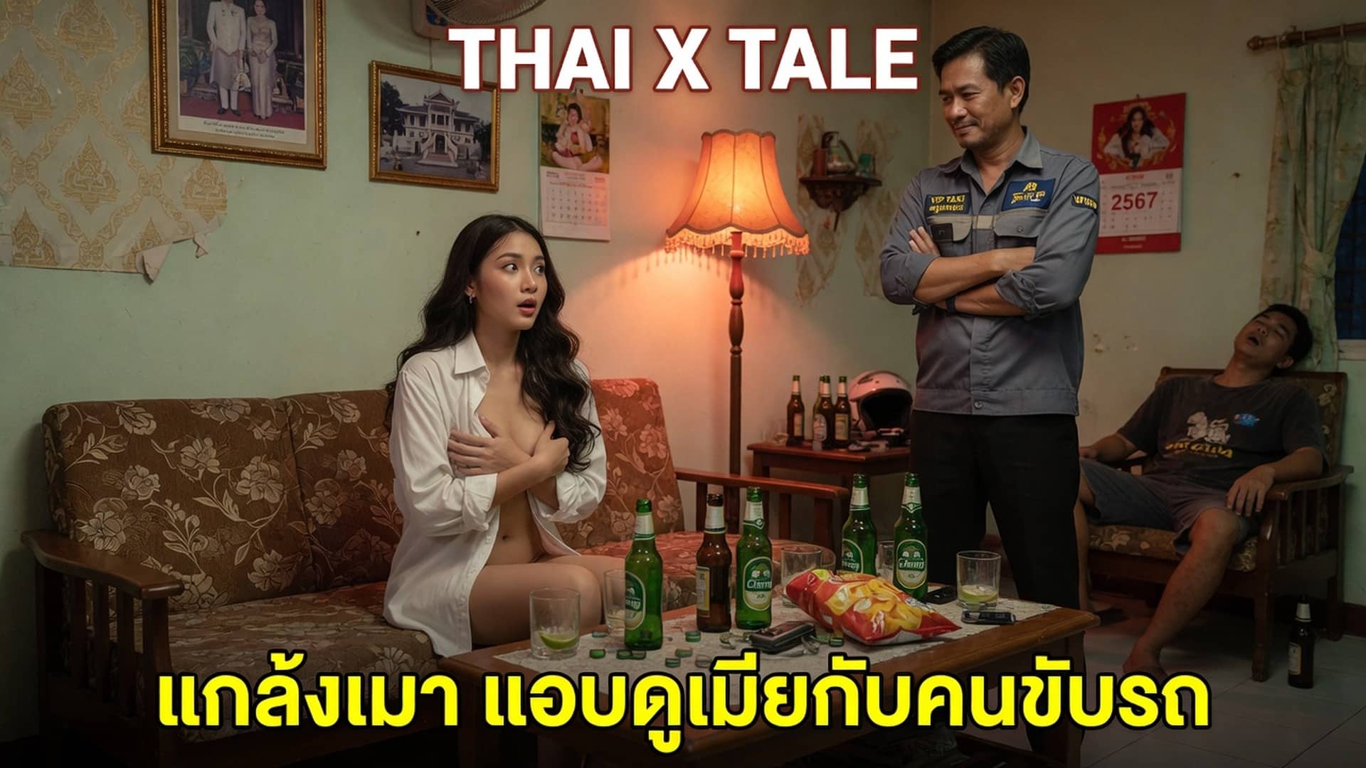 เรื่องเสียว แกล้งเมา แอบดูเมียเย็ดกับคนขับรถ | ThaiXTale