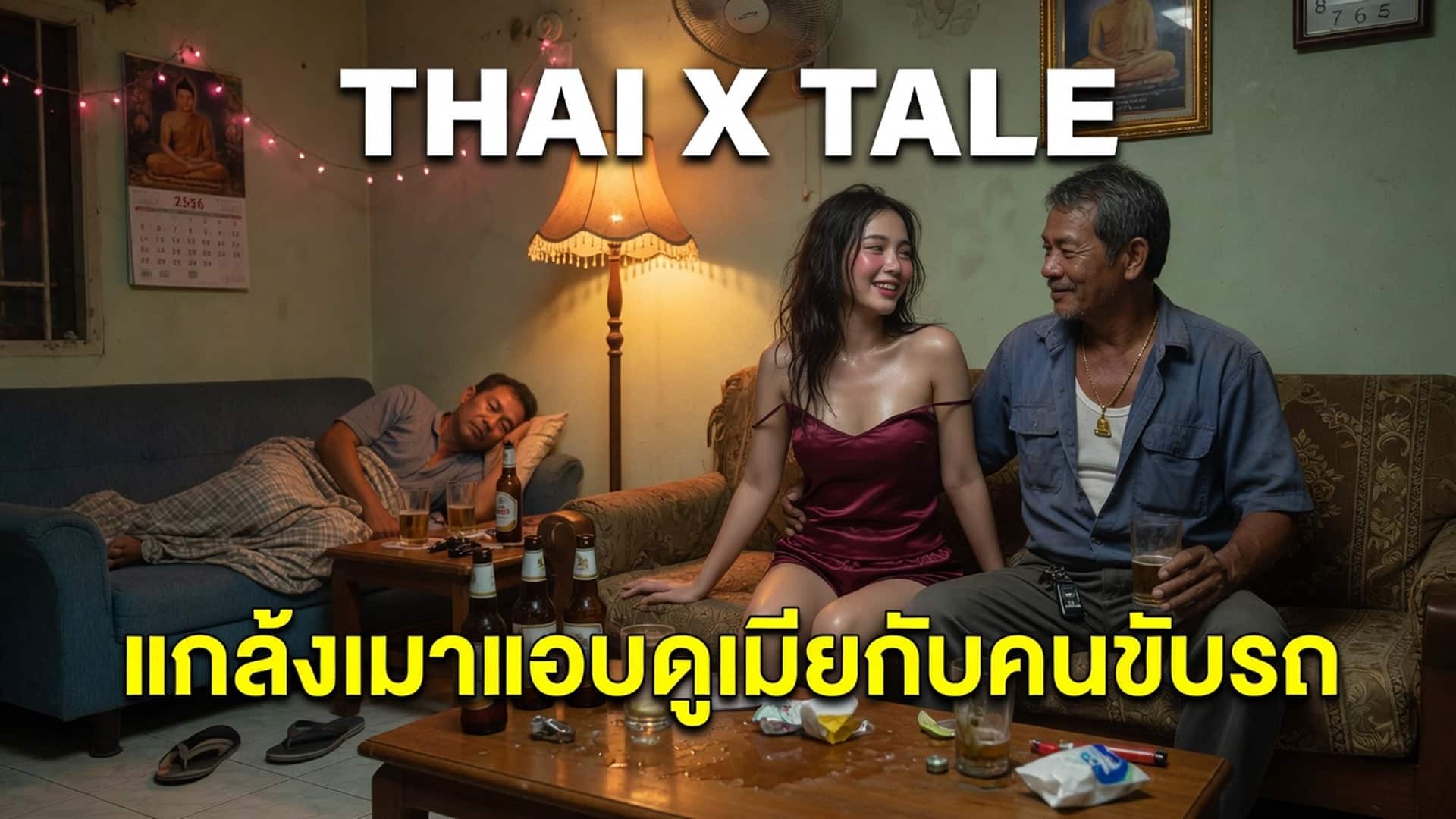 เรื่องเสียว แกล้งเมาแอบดูเมียเย็ดกับคนขับรถ | ThaiXTale